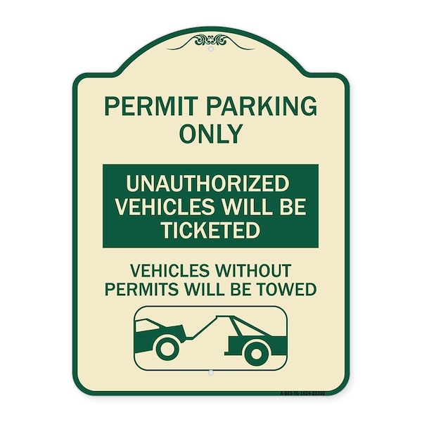 Permit Parking Unauthorized Vehicles Ticketed Vehicles w/o Permits W Alum, 24" x 18", TG-1824-23310